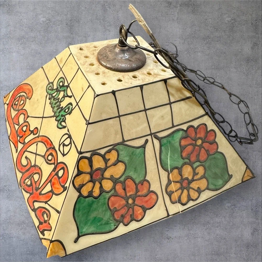 Vintage Coca-Cola Stained Glass Style Hanging Pendant Light Lamp‎ — Needs Repair